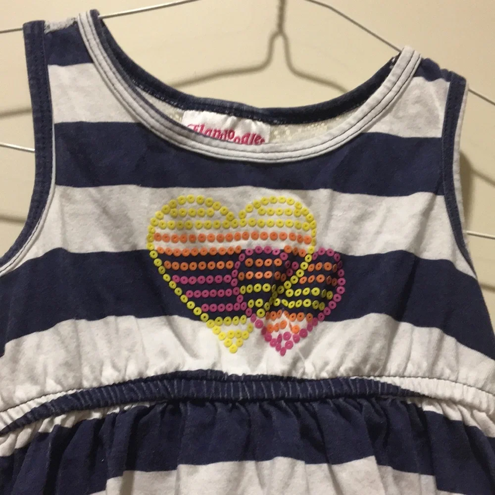Flapdoodles girls striped sleeveless hi/lo dress rainbow heart appliqué size 5